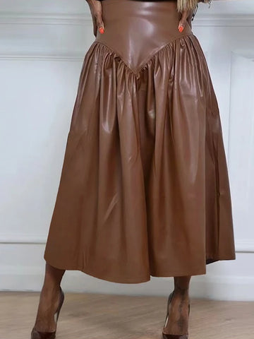Women's 2-5XL Fashion Designer A-Line Leather Skirts (Plus Size)